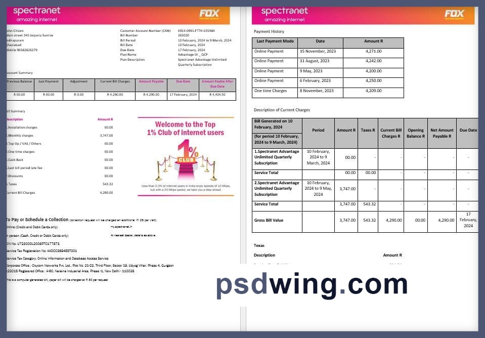 Nigeria Spectranet Amazing Internet Utility Bill (3 Pages)